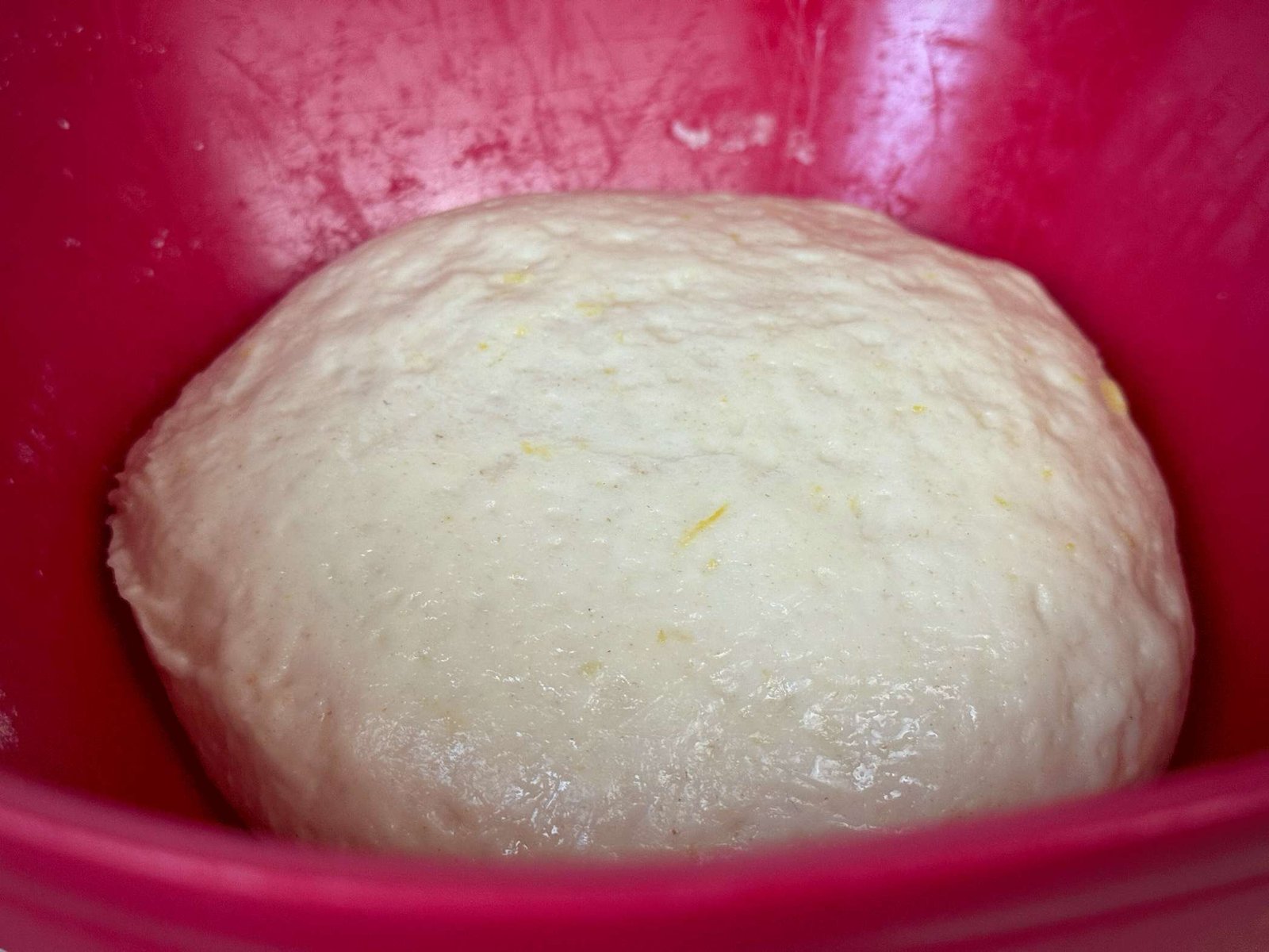 Tijesto za posnu štrudlu naraslo i spremno za razvlačenje